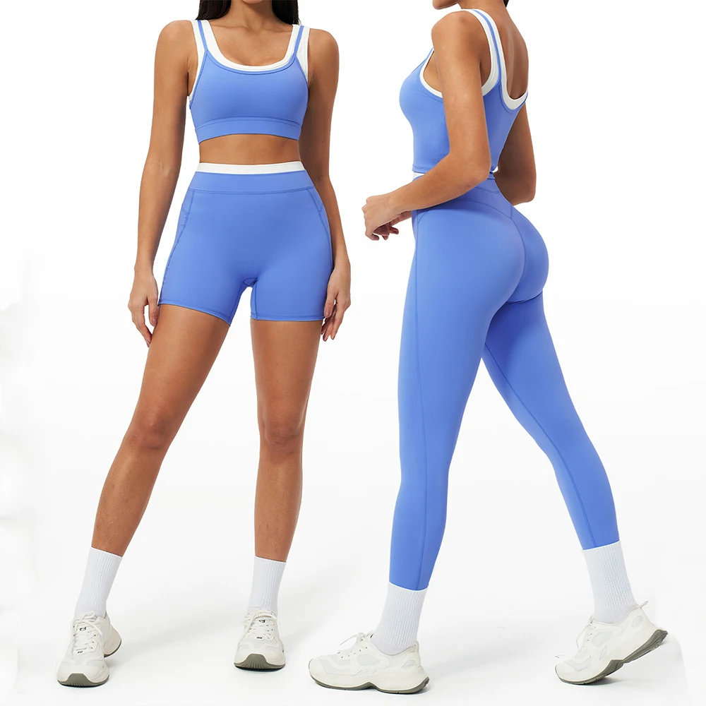

Fitness Set 2PCS Women's Thread Yoga Set Color Contrast Workout Clothes Sportswear Female Sports Bra Athletic Leggings Yoga Suit