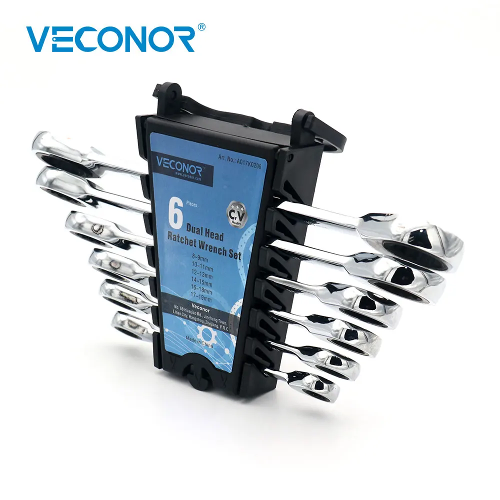 6Pcs Ratchet Wrench of Keys Set Dual Ratcheting Spanner 8-19mm 72T Double End Ratchet Head Wrench Tools with Rack