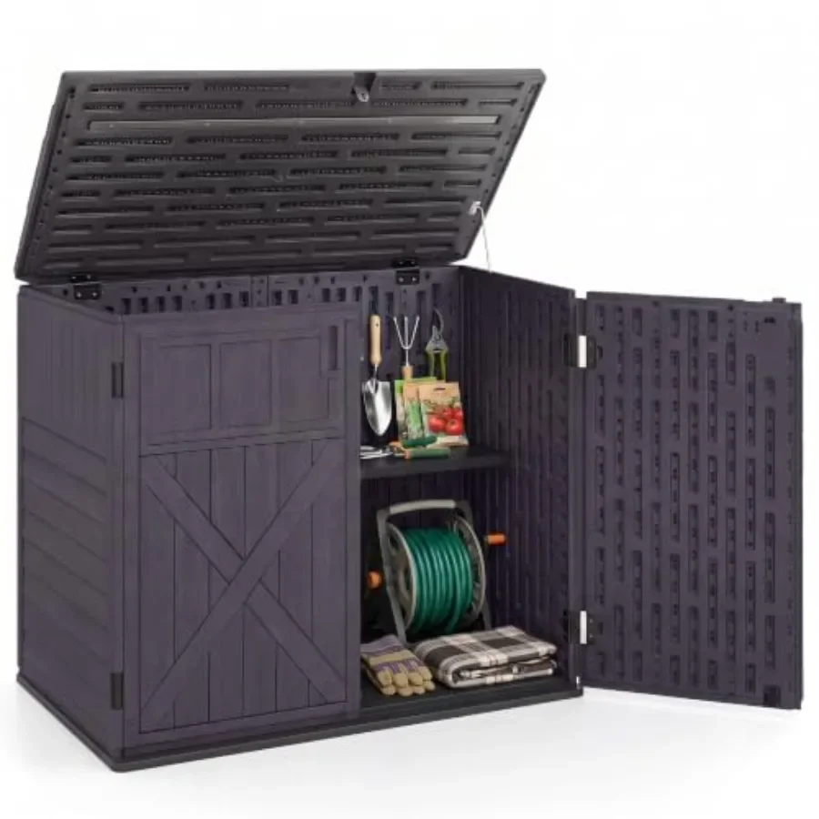 Horizontal Outdoor Storage Cabinet for Patio Use, Durable Resin Material, Brown Color, Weather-Resistant and Lockable Design