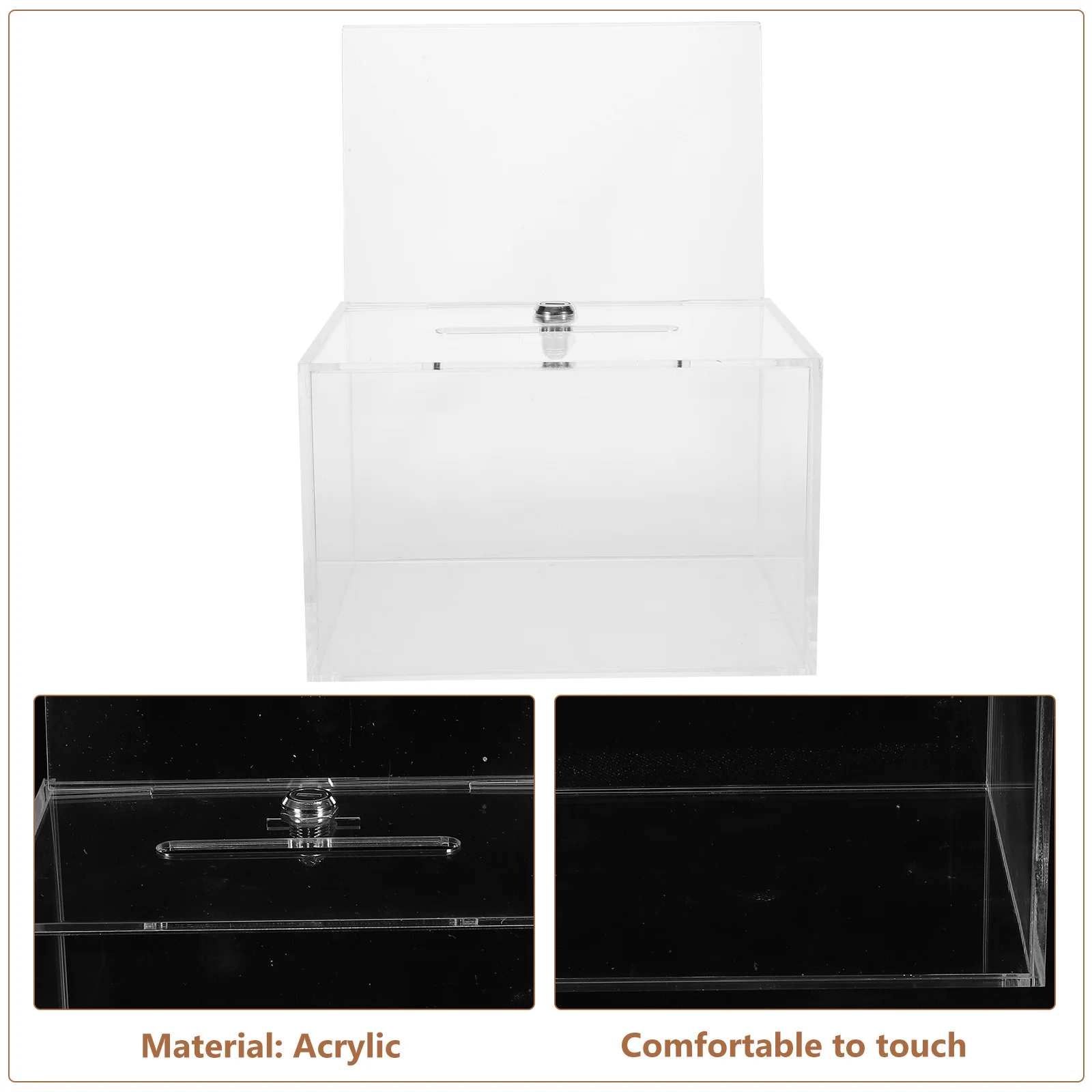 1Set Smooth Finish Acrylic Donation Box Lock Fundraising Suggestion Complain Letter Voting Public Mailbox Collection Box