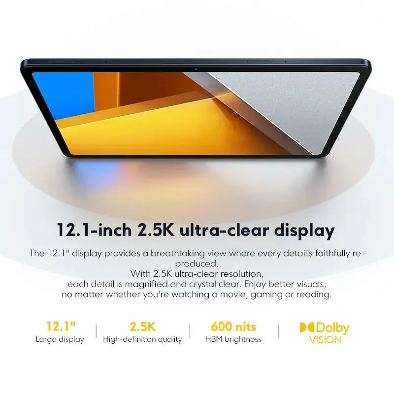 الإصدار العالمي POCO Pad 8GB/256GB 12.1 ''120 هرتز 2.5K عرض Snapdragon 7s Gen 2 معالج 33W 10000mAh بطارية رباعية مكبرات الصوت