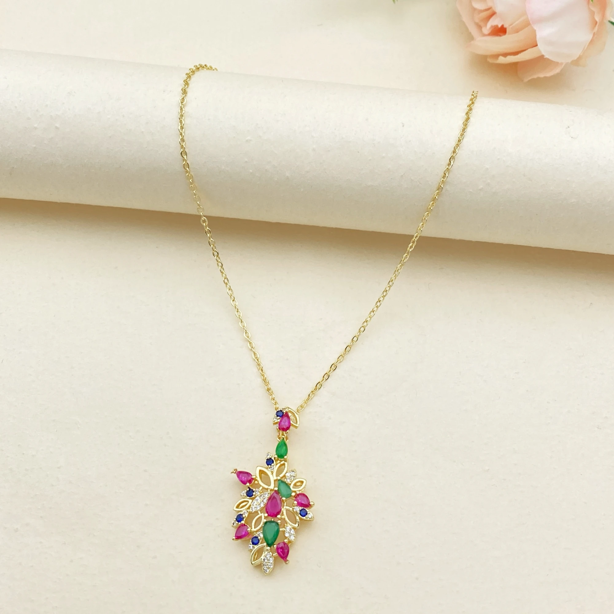 Falair Daily Casual Simple Zircon Jewelry Set, Gold Plated Copper Necklace Earrings Ring Bracelet Women Basic 4PCS Set