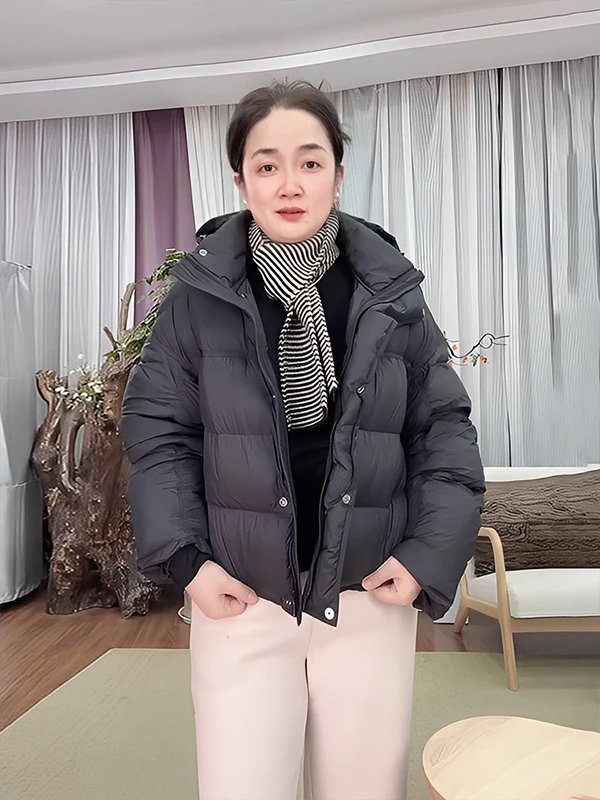 

Women's Thiened White Goose down Jaet 2025 Autumn Winter Warm Hooded ort Sle FSY5236 Casual Loose Nylon Fabric