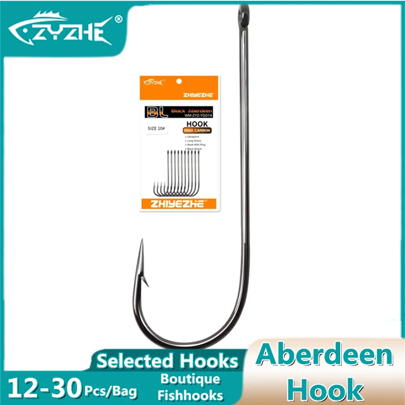 ZYZ Aberdeen Hook Selection Boutique Fishhooks 10 1 1/0 5/0 High Carbon Steel Long Shank Fish Hook Sabiki Rigs Fly Hook Tackle