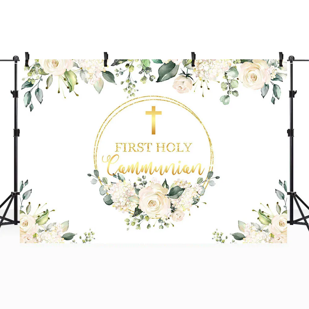 Mocsicka My First Holy Communion Background Cross Baby Baptism Party Decor Banner Newborn Christening Backdrop Photo Studio Prop