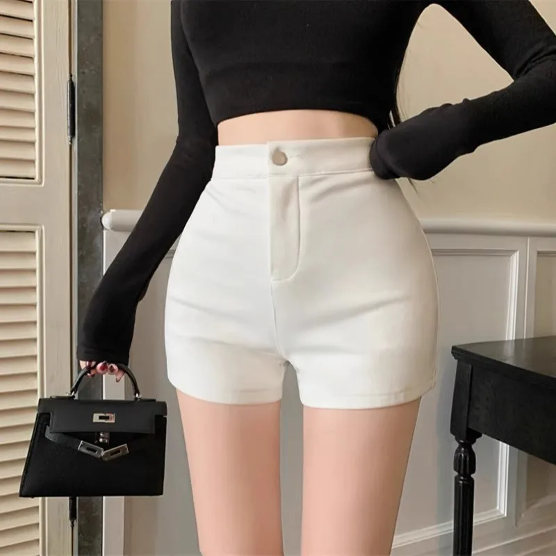 

High Waist A-Line Shorts Women's Casual Elastic Tight Butt Sexy Little Girls Spring Summer White Hot Pants Commute Style