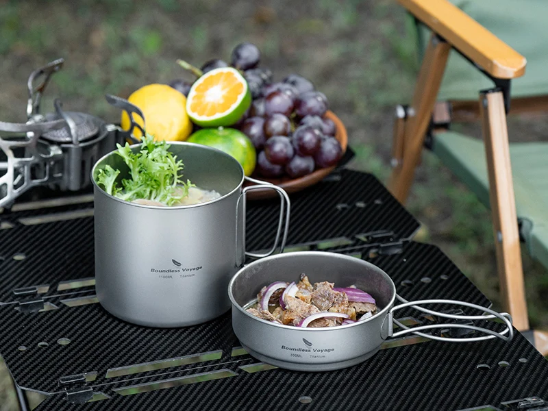 Boundless Voyage Titan-Topf- und Pfannenset mit Klappgriffen Camping-Kochgeschirr Outdoor-Kochset Ti2053C – Detail 10