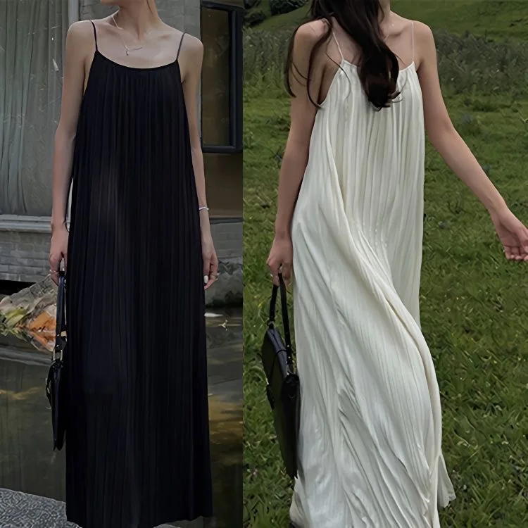 New halter dress Korean version of the simple thin pleated long dress women\'s halter nightgown long skirt nightgown homewear