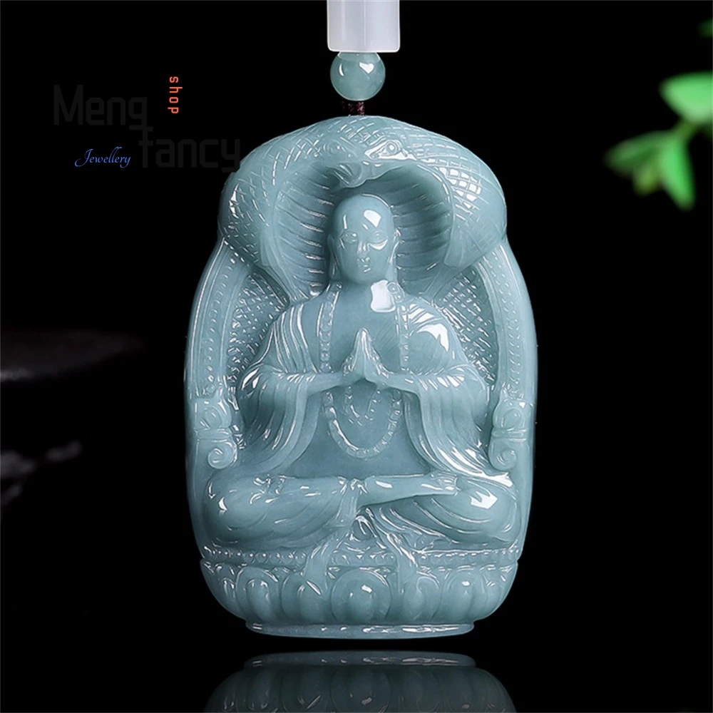 

Exquisite Natural A-Grade Jade Blue Water Itigarbha Bodhisattva Pendant, Ice Seed Jade Pendant for Men and Women Fashion Jewelry