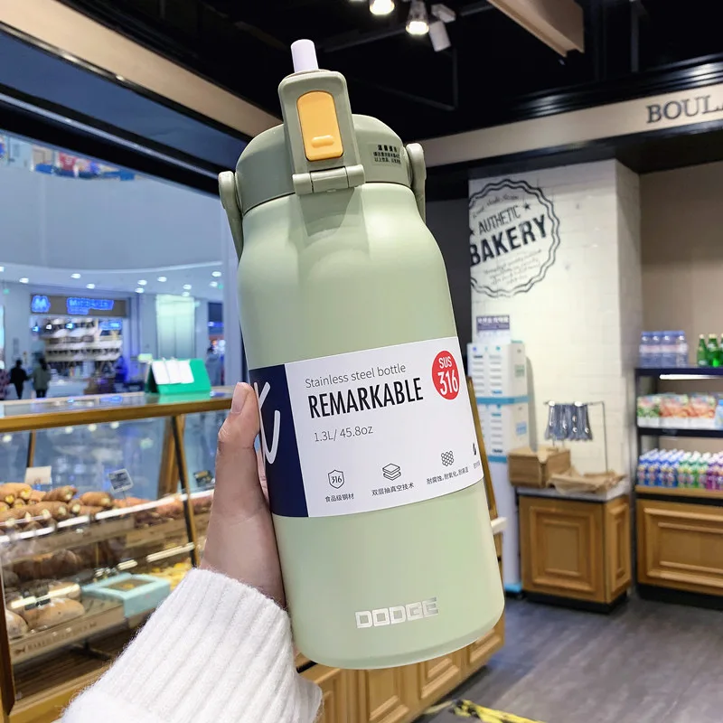 

Large Capacity Tumbler Thermo Bottle With Straw Stainless Steel Thermal Water Bottle Cold&Hot Thermos Cup Vacuum Flask 1700ml