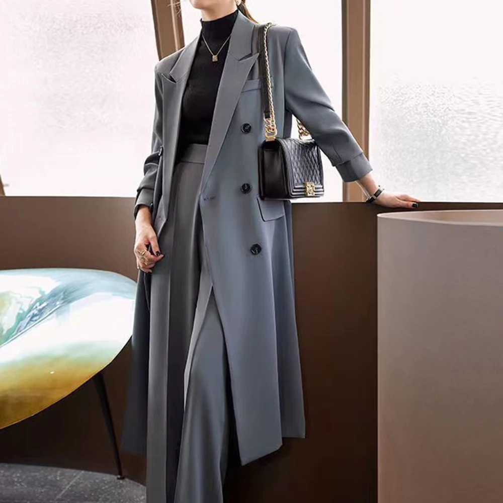 معطف نسائي للربيع والخريف معطف خندق صغير مزدوج الصدر بلون سادة كلاسيكي متوسط وطويل معطف بريطاني #6