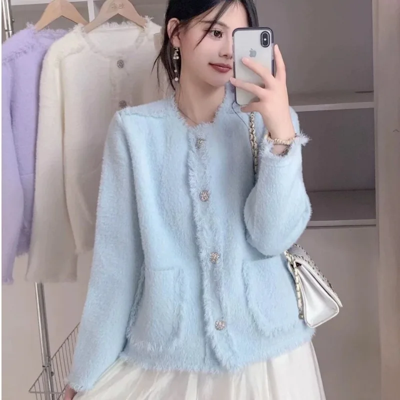 Women Autumn Winter Elegant Temperament Solid Color Knitwear Tops Ladies Simplicity Office Lady Knitting Cardigan Coat Sweater