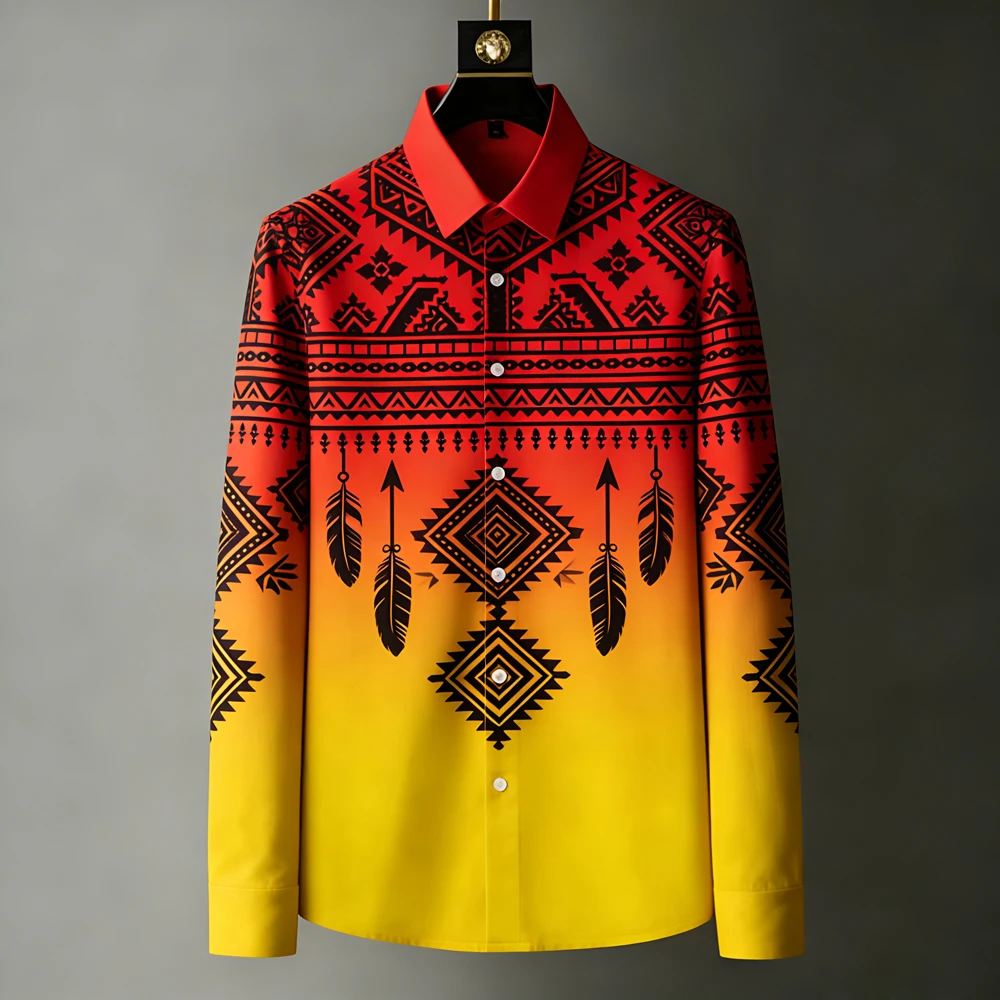 

Men's Indian Native American Countryside 3D Printed Shirt Long Sleeve Lapel Button Hawaiian Beach Shirt Outdoor Men Top For you