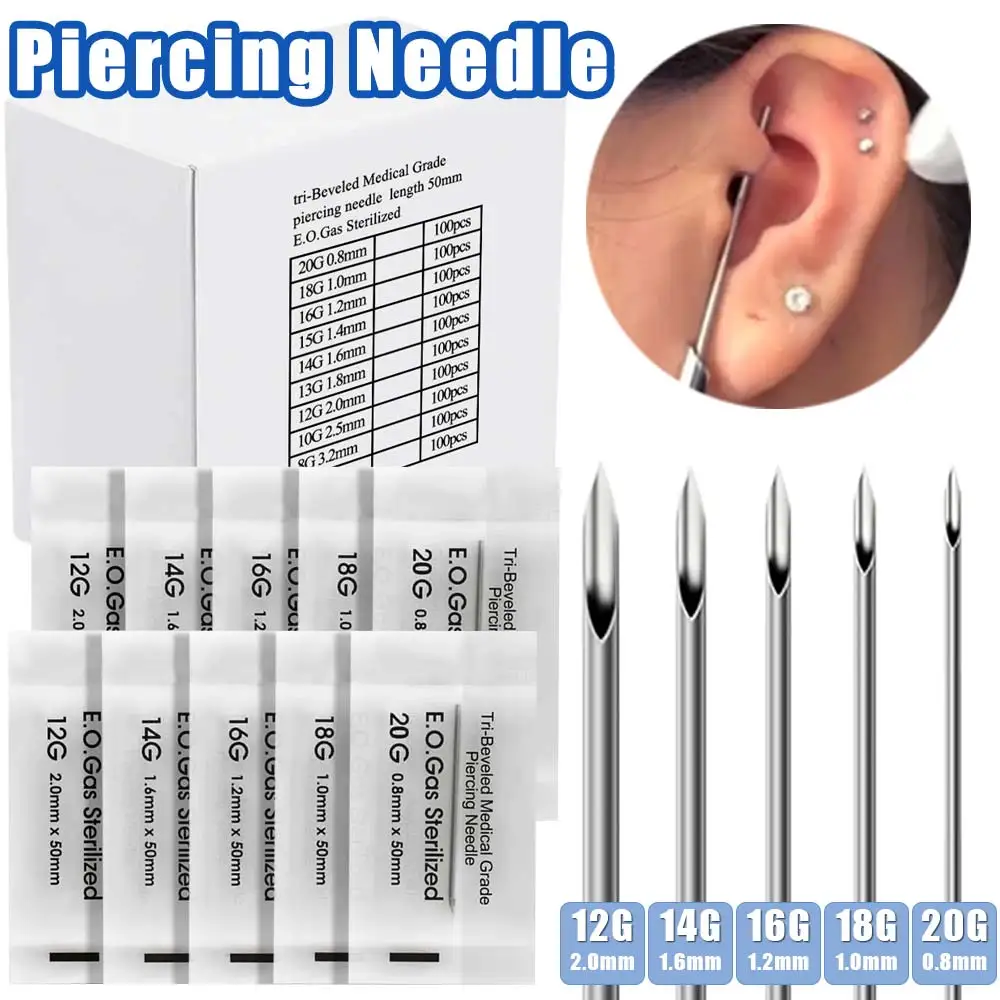 100/50/20/5 قطعة إبر ثقب الجسم 12 جرام 14 جرام 16 جرام 18 جرام 20 جرام 316 إبر ثقب الصلب لشفاه السرة والحلمة والأذن والأنف #1