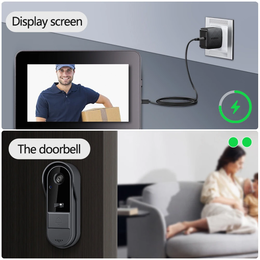 2.4G اللاسلكية البصرية جرس باب إنتركوم 4.3 بوصة IPS شاشة مقاوم للماء كاميرا جرس الباب أمن الوطن الذكي فيديو بواسطة جرس للمنزل