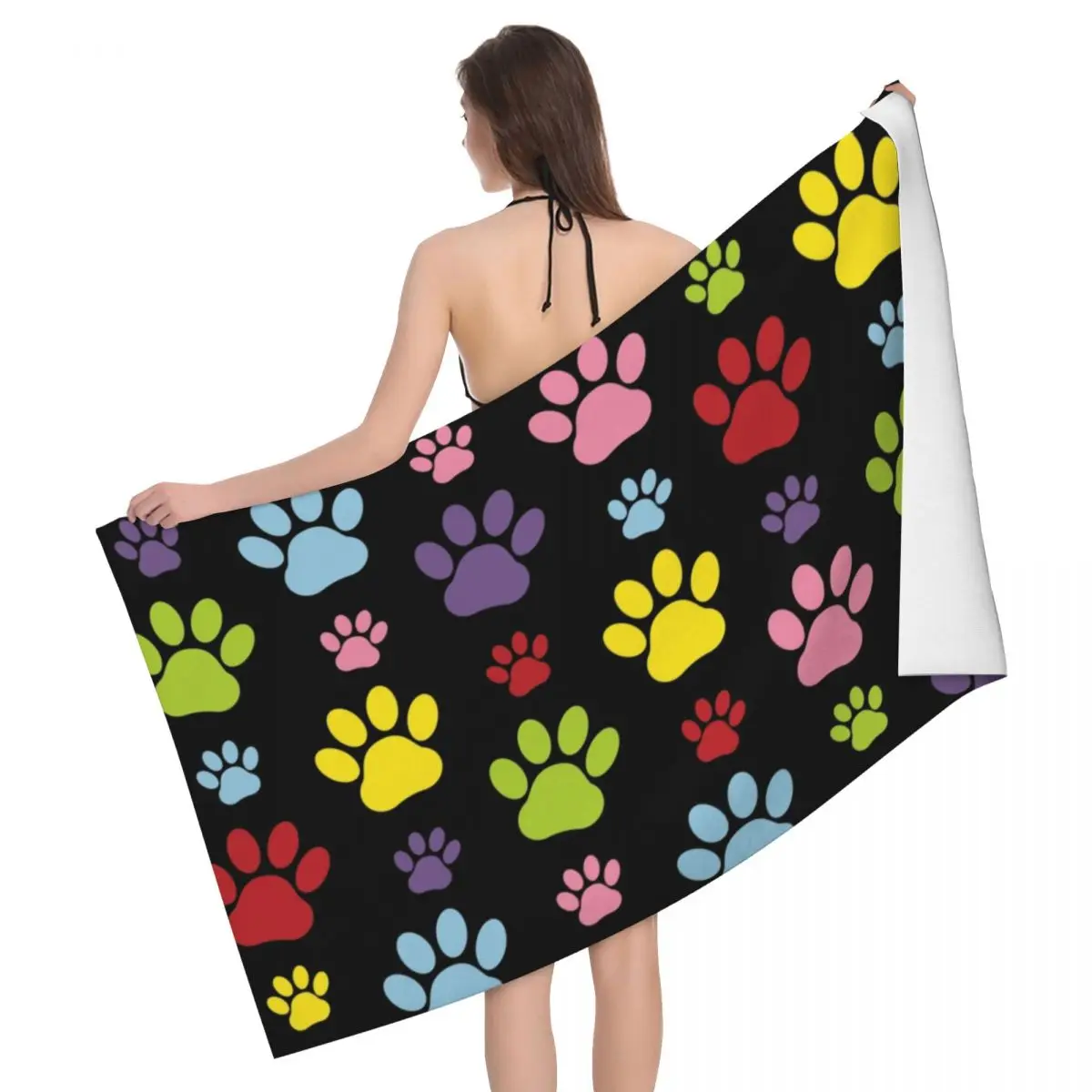 

Custom Colorful Paws Pattern Bath Beach Towel Microfiber Dog Paw Prints Pet Pool Towels