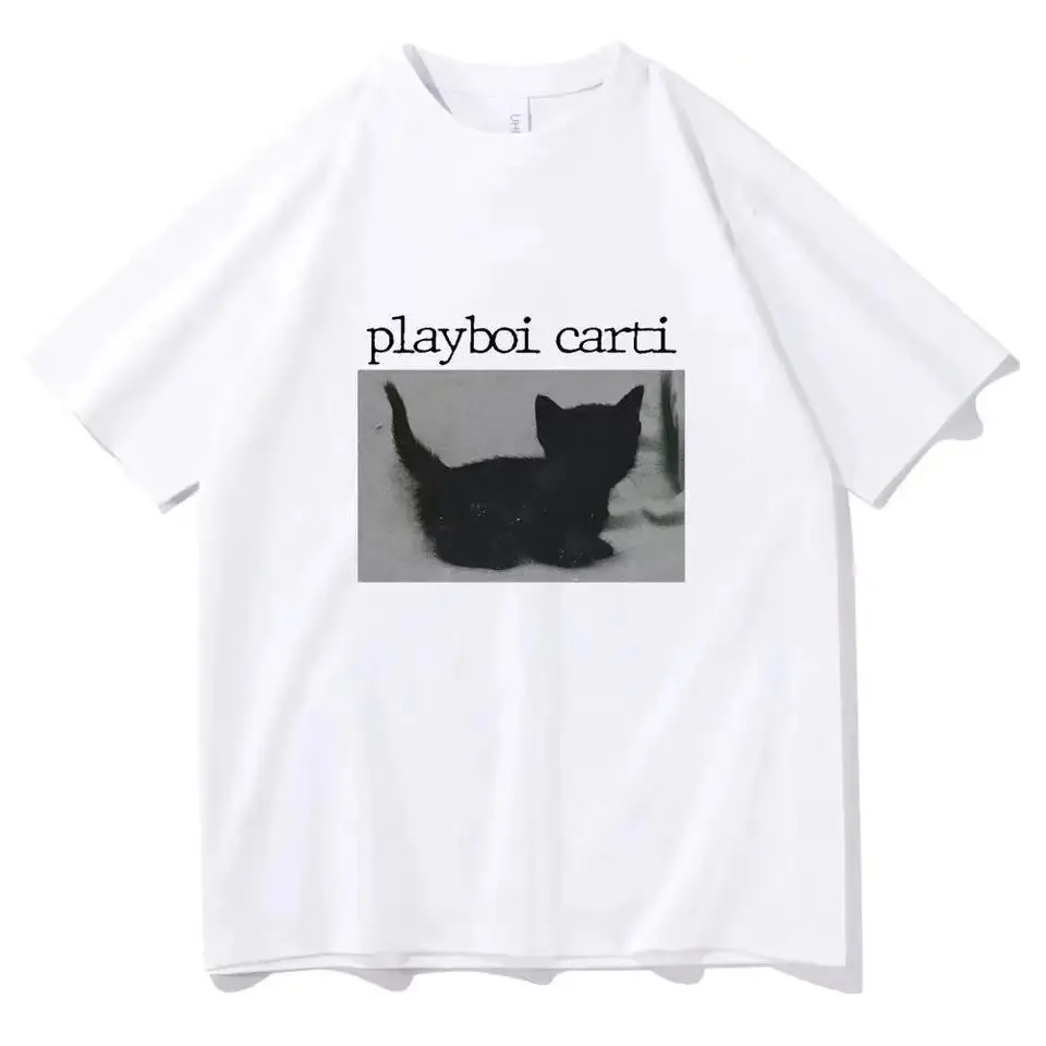 Playboi Carti Oversized Hip-Hop T Shirts Cute Cat Harajuku Print Tee Regular Mens Tops Quality Rapper Tshirt 80031