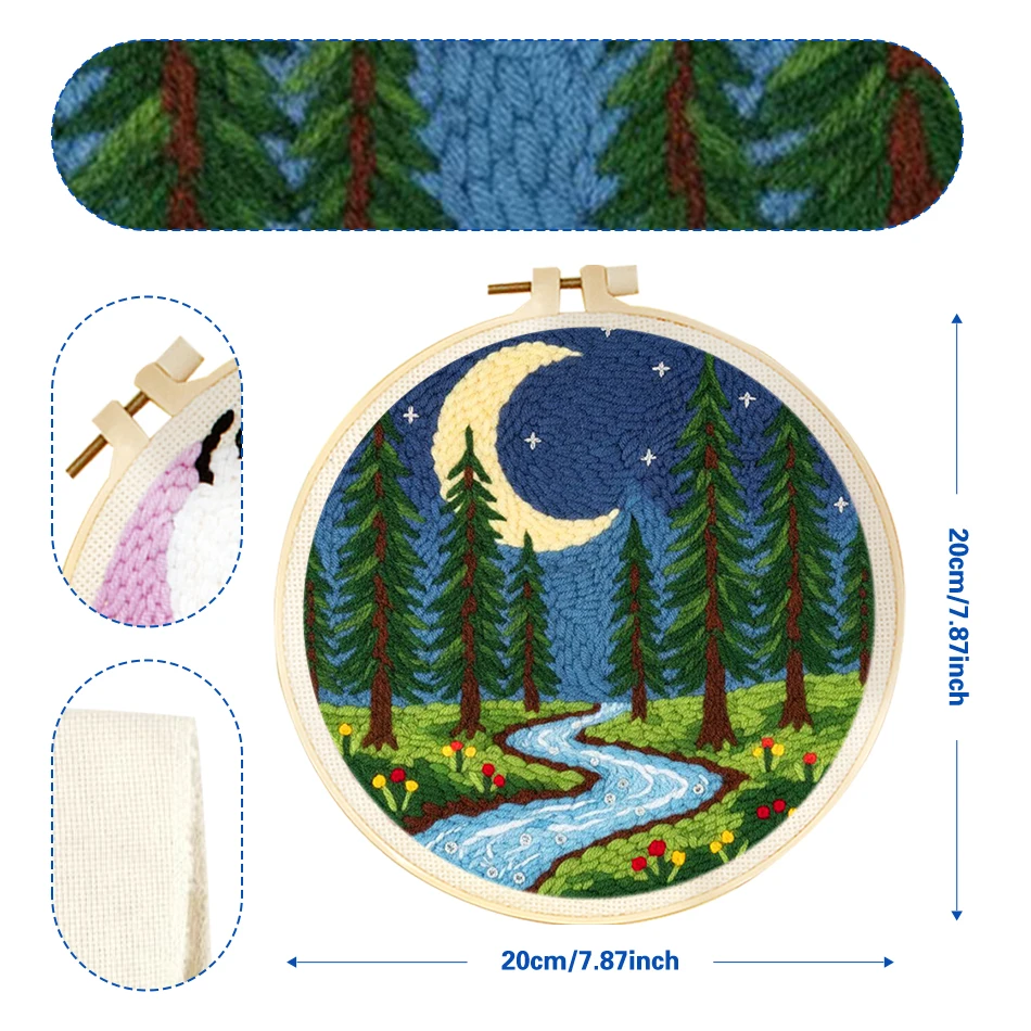 GATYZTORY Punch Needle Embroidery Package 20x20cm Embroidery frame Yarn Landscape Set Crafts Supplies Adults Hobby Gift Tufting 3