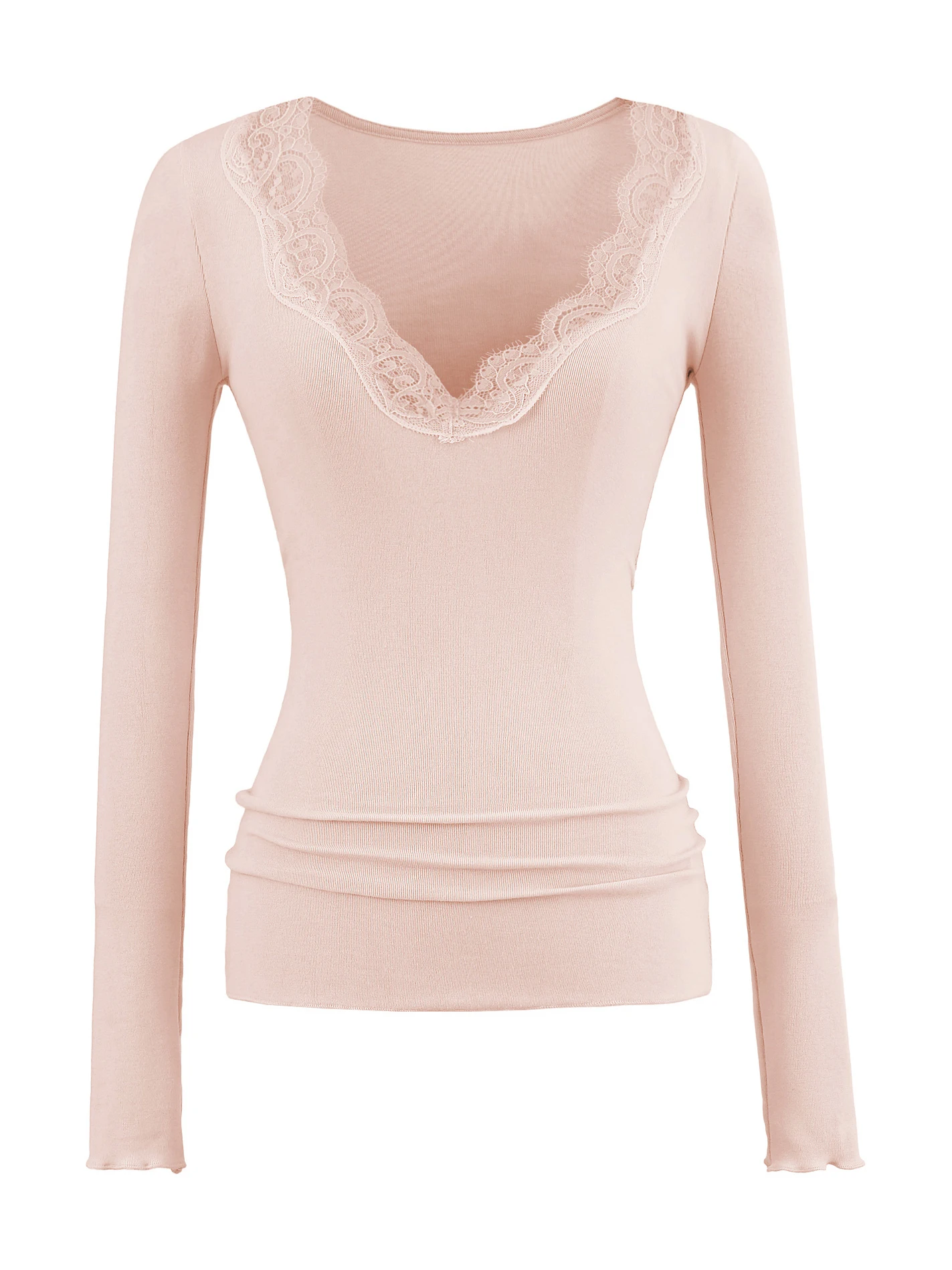 الرجعية الأمريكية حار فتاة Sle تي شيرت طويل Sve الدانتيل المرقعة سليم صالح V-Ne قاعدة irt العصرية المرأة Faion