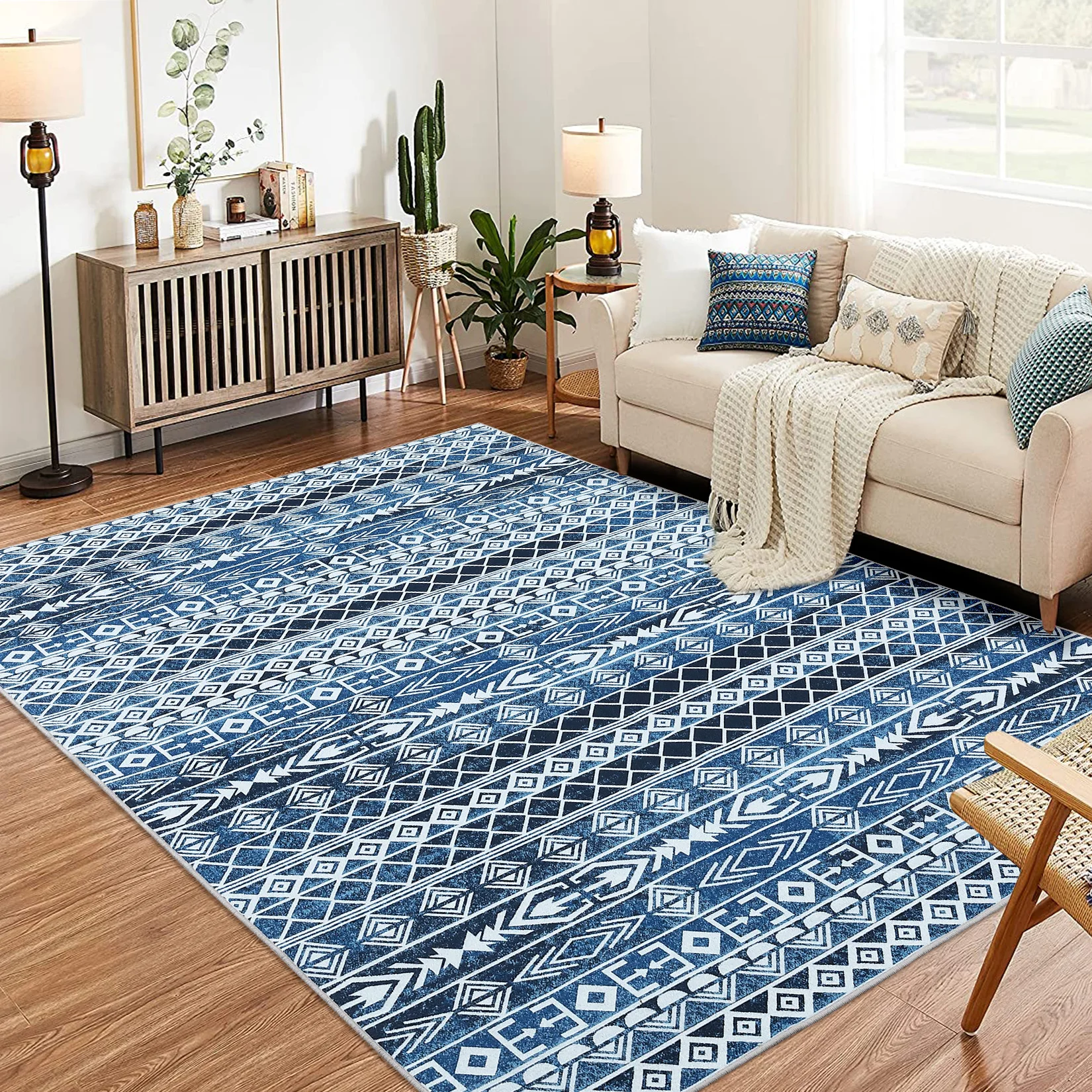 9x12 ft Moroccan Geometric Area Rug,Easy-Cleaning,Non-Shedding,Stain Resistant,Non-Slip,Foldable Indoor Mat for Living Room