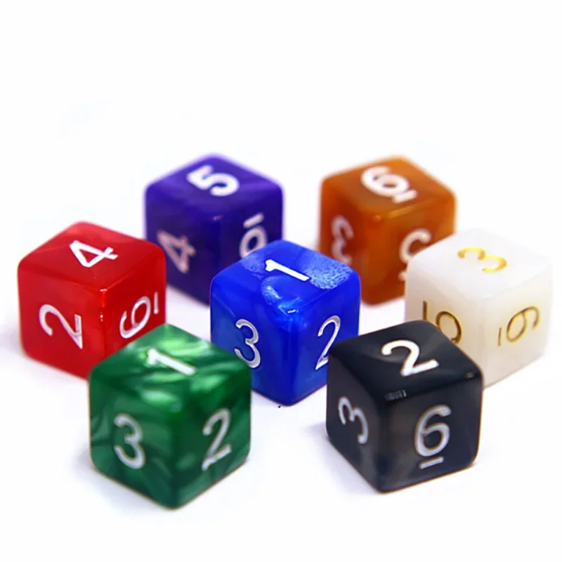 Square Corner Dice Set para jogos de clube, festa e família, acrílico colorido, 6 lados, opaco, 8 pçs/lote