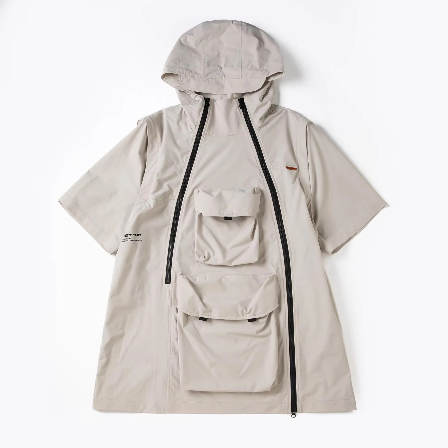 2025 Summer Tactical Short Sleeved Jackets Mens Functional Multi Pockets Hooded Coats Windbreaker Hip Hop Streetwear Male