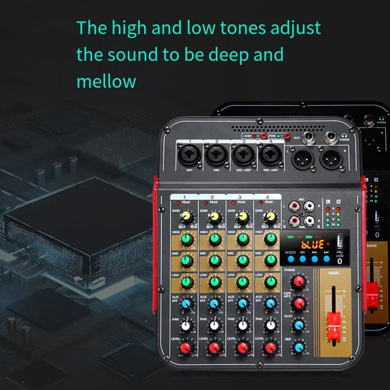 6-Channel Audio Mixer Audio USB Bluetooth-Compatible Reverb Audio Processor Sing Live With Sound Card Mixers EU Plug