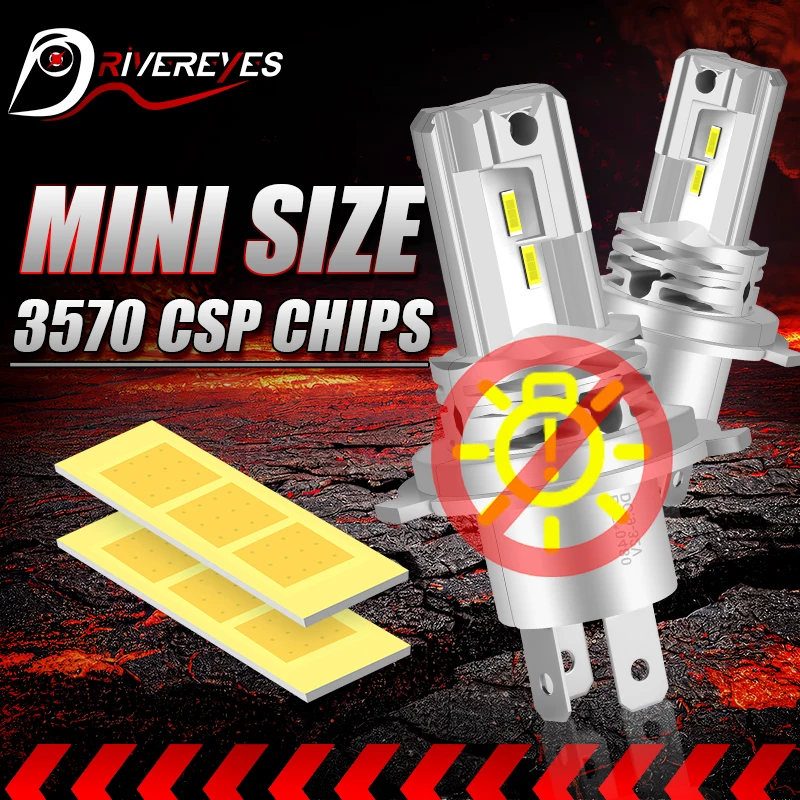 

2PCS H4 High Low Beam LED Headlight Bulbs H4 LED Light 6000K White 3570 CSP CHIPS Fanless No Fan 1:1 Mini LED Headlamps 12V 24V