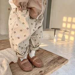 Kid Pant 2024 Spring Children New Children Korean Style Spring Washed Cotton Haren Pants Baby Girls Casual Floral Pants