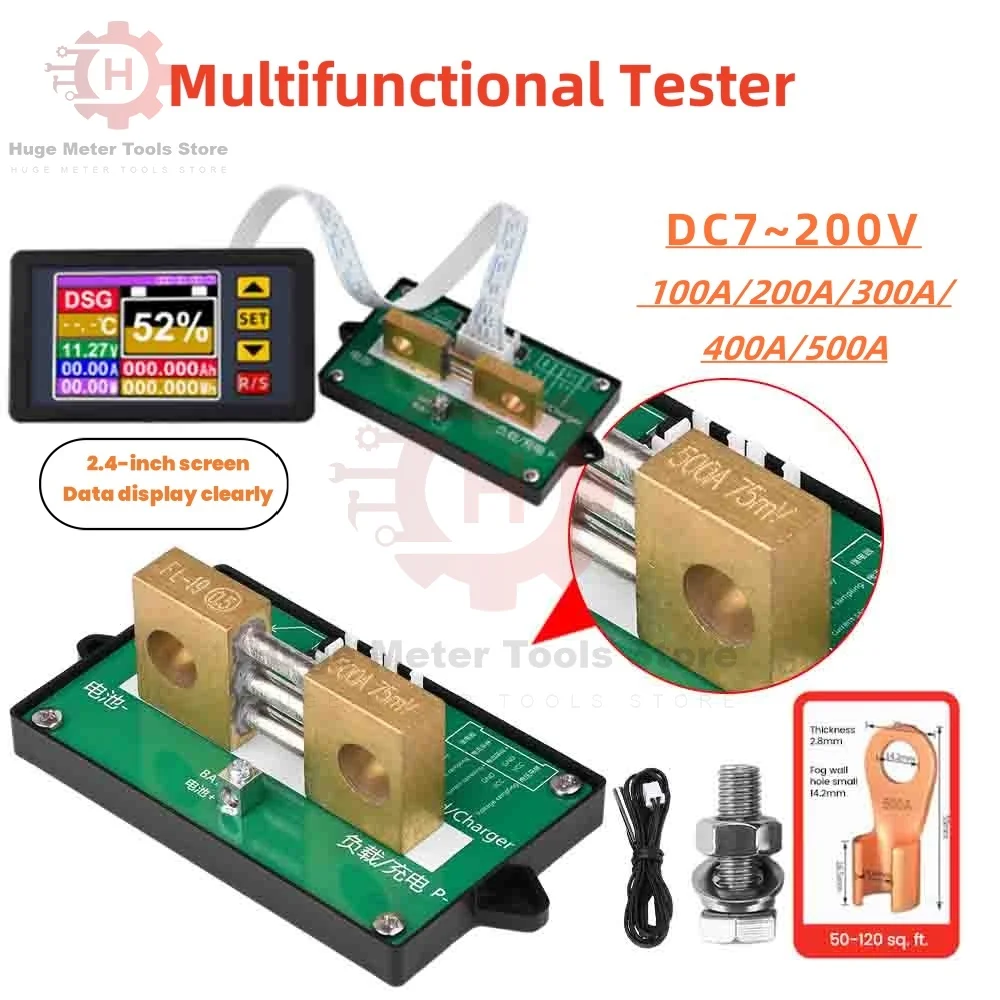 

DC 7~200V Coulomb Meter Lithium Battery Voltage Current Power Capacity Tester with Temperature Protection 2.4 inch Color Display