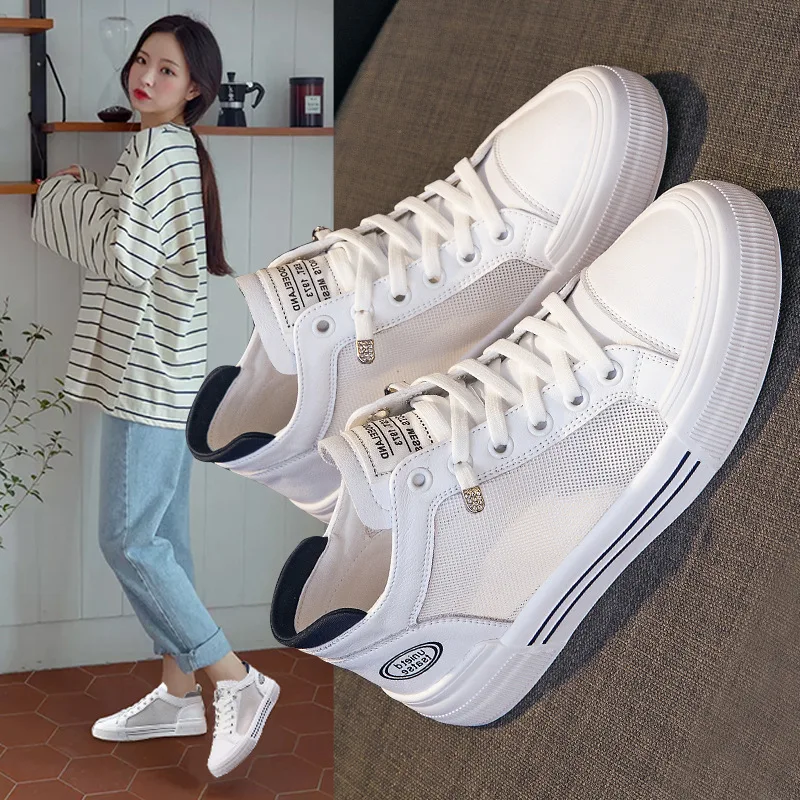 

Высокие сетчатые белые кроссовки для женщин, новинка лета 2023 г., дышащие туфли на плоской подошве в студенческом стиле, повседневная обувь для интернет-знаменитостей, трендовая обувь для доски
