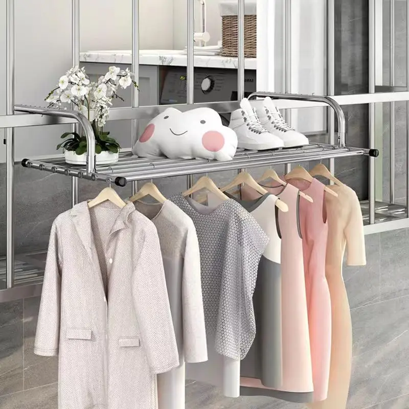 Telescopic Stainless Steel Shoe Rack, Coat Hanger, Drying Shoes, Clothes Towel Bar, Window Shoe Storage Shelf