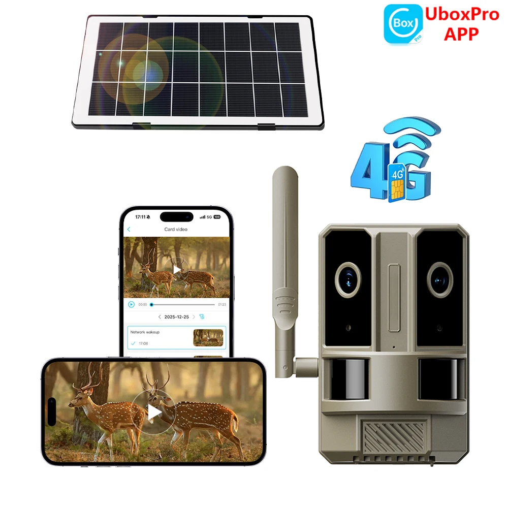 US 4G LTE Cellular Dual-Lens Dual-PIR 4MP Night Vision Battery Solar Hunting Trail Wildlife Game Home Security Camera Outdoor
