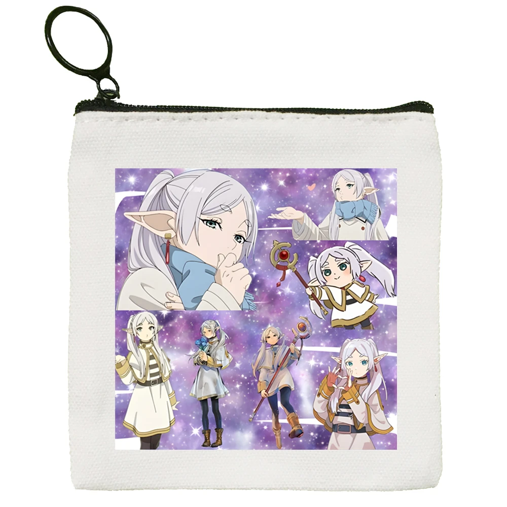 Frieren Beyond Journey's End حقيبة مربعة صغيرة محفظة نسائية للعملات المعدنية تخزين حقيبة بطاقات صغيرة مفتاح عملة حقيبة صغيرة سحاب مفتاح