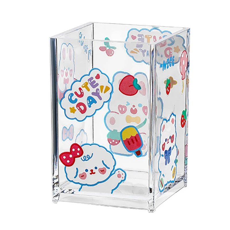 Transparent Acrylic Pen Holder Makeup Brush Tool Storage Box Desktop Organizer Brush Storage Box Office Pen Case Sundries Holder