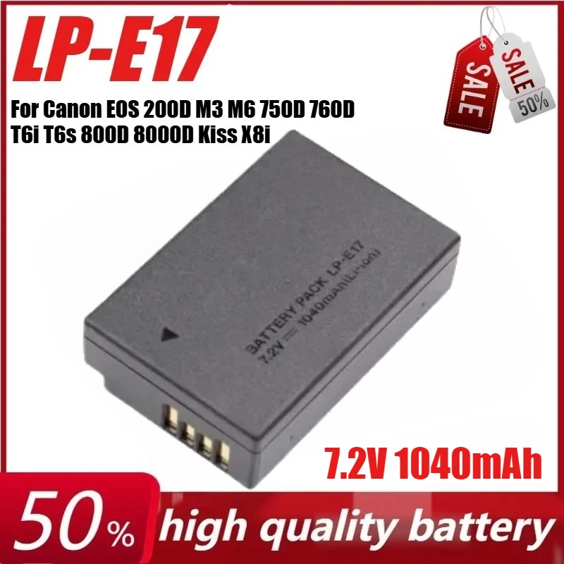 

LP-E17 LP E17 7,2 В 1040 мАч Аккумулятор для камеры + зарядное устройство для камер Canon EOS 200D M3 M6 750D 760D T6i T6s 800D 8000D Kiss X8i LC-E17