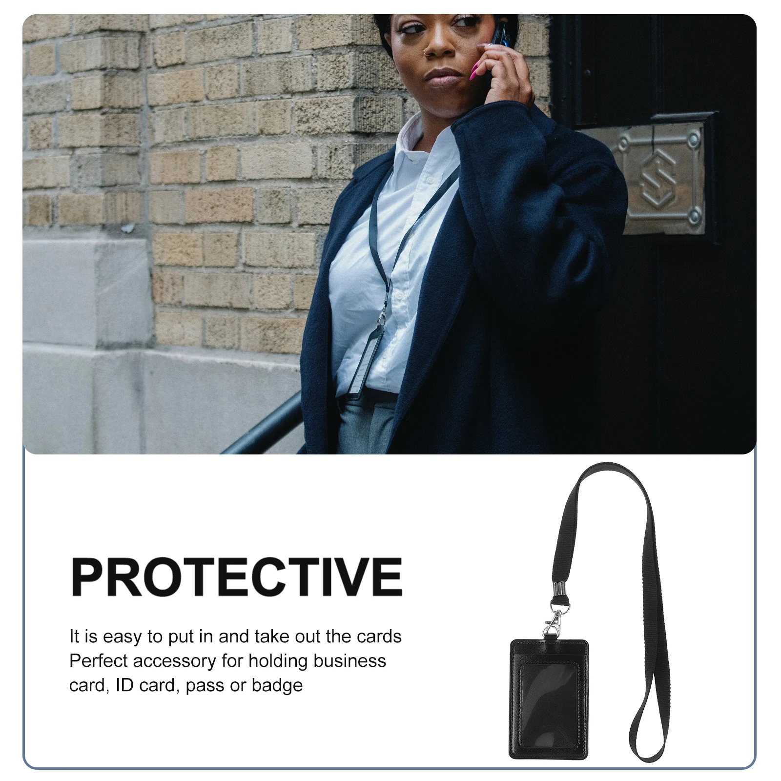 

Waterproof PU Id Badge Holder Black Front Window Easy Insert Remove Lanyard Clip Badge Holder