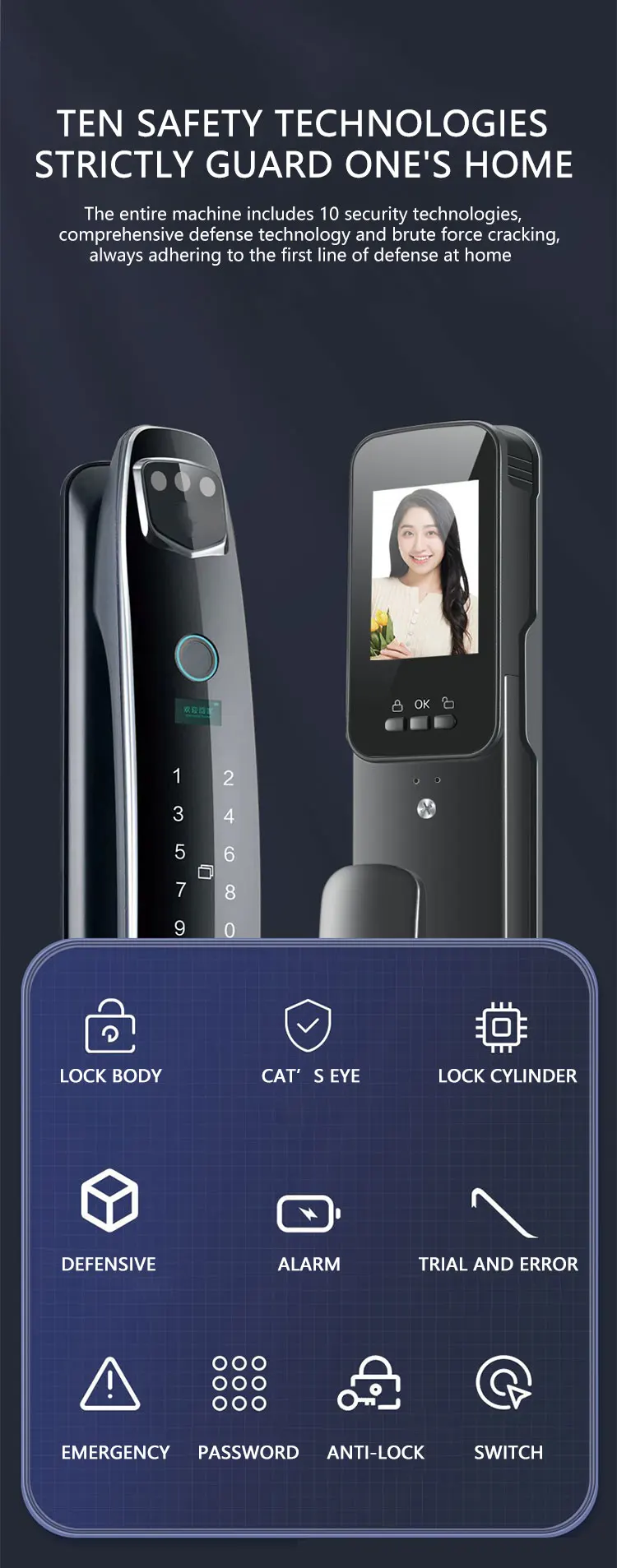 Digital electronic smart door lock with camera wifi tuya smart lock unlocked through code password biometric fingerprint