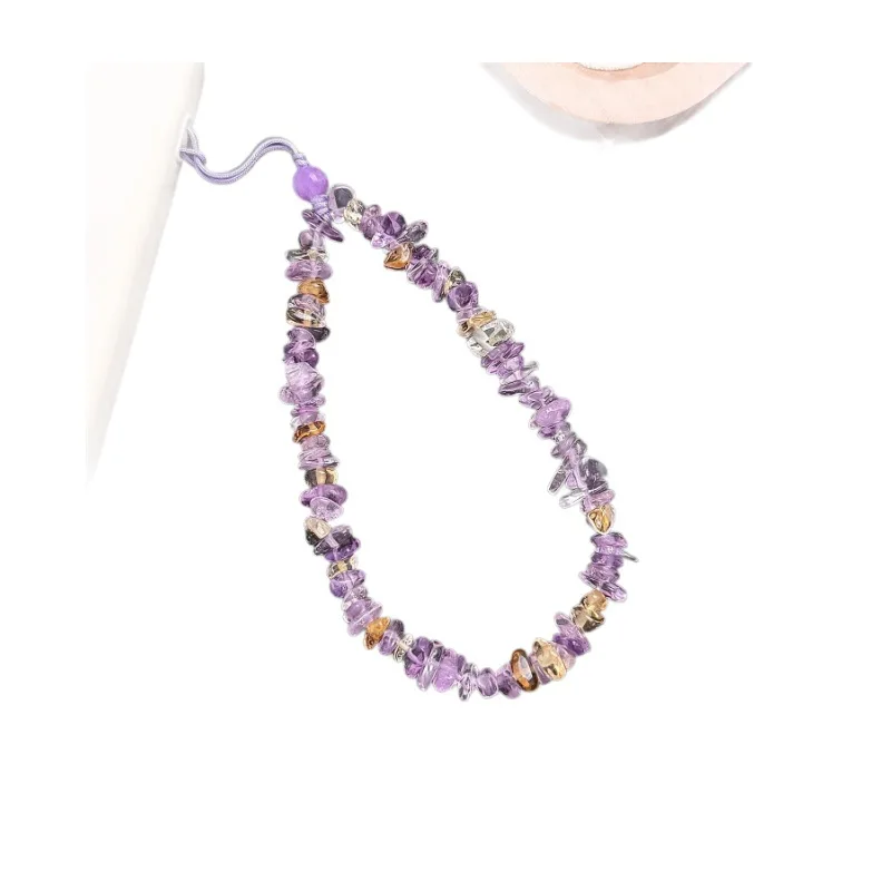 Natural Amethyst Citrine Crystal Phone Chain Wrist Lanyard Elegant Boho Charm Anti Drop Protection Unique Gifts