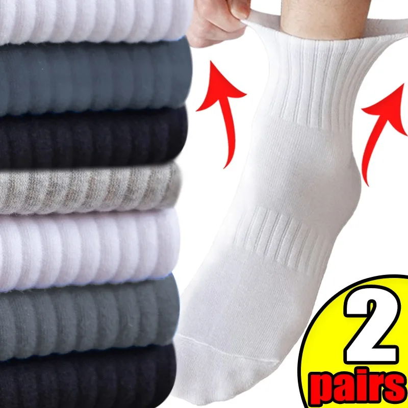 Chaussettes en coton chaud pour hommes, bonneterie élastique, protection des pieds, noir, gris, blanc, tube moyen, course à pied, degré froid, automne, hiver