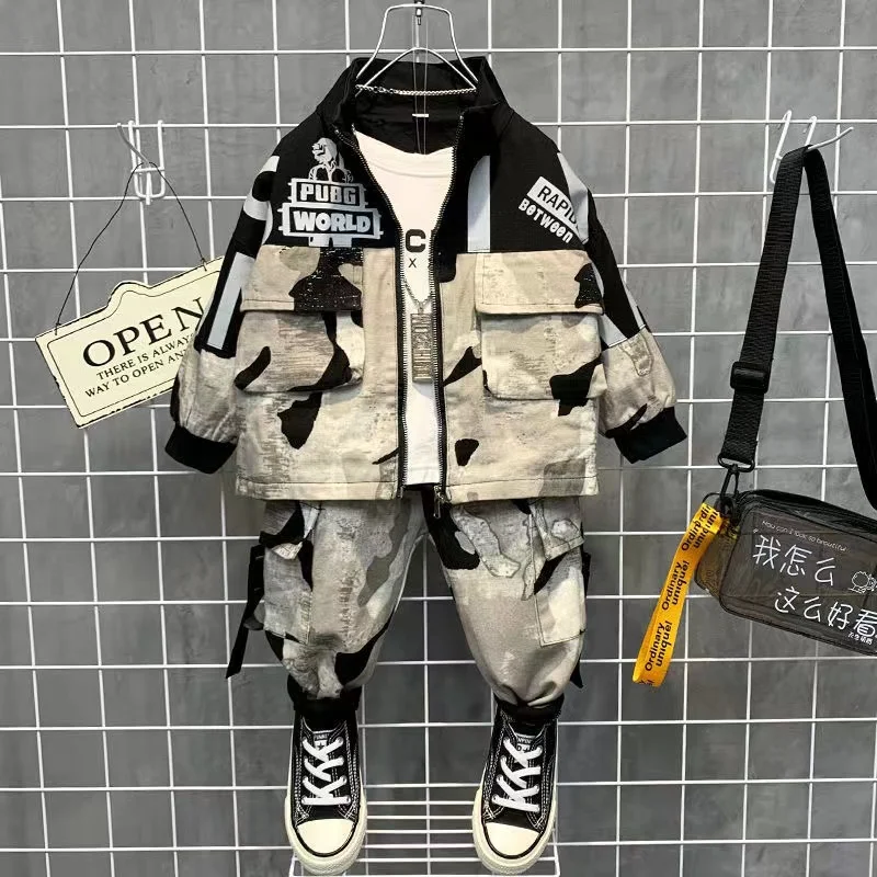 2024 Boys Babys Sets Fashion Jacket Letter Boy Clothing Suit Teenager Children Korean Coats Tops + Pants Cotton 2 3 6 8 10 year