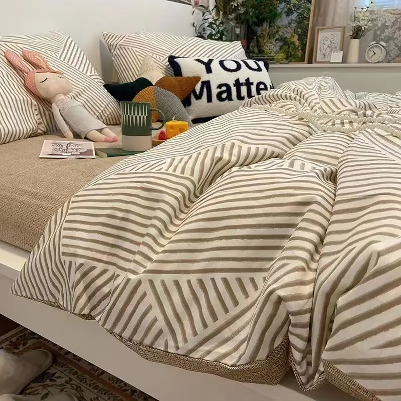 Imagem -06 - Conjunto de Cama Zebra para Crianças e Adultos Capa de Edredão Fronha Lençol Plano Roupa de Cama Listrada Estilo Coreano Cama Queen Completa sem Enchimento Novo