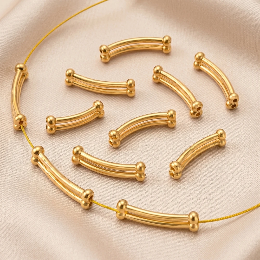 5pcs 1.2mm Hole Stainless Steel Curved Tube Spacer Beads Connector For Handmade DIY Bracelet Necklace Jewelry Making Accessories