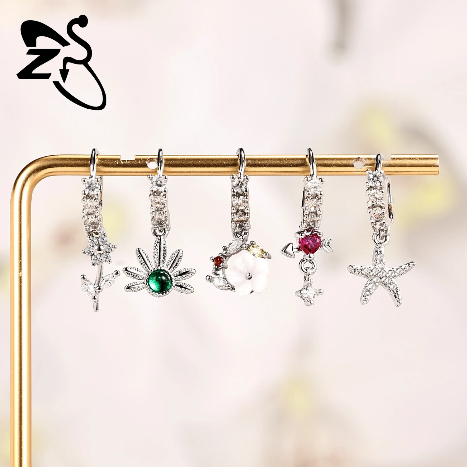 ZS 1 Piece 20G Trendy Hoop Nose Rings Women Moon Star Flower Pendant Septum Piercing Ear Helix Cartilage Piercings Jewelry 8MM