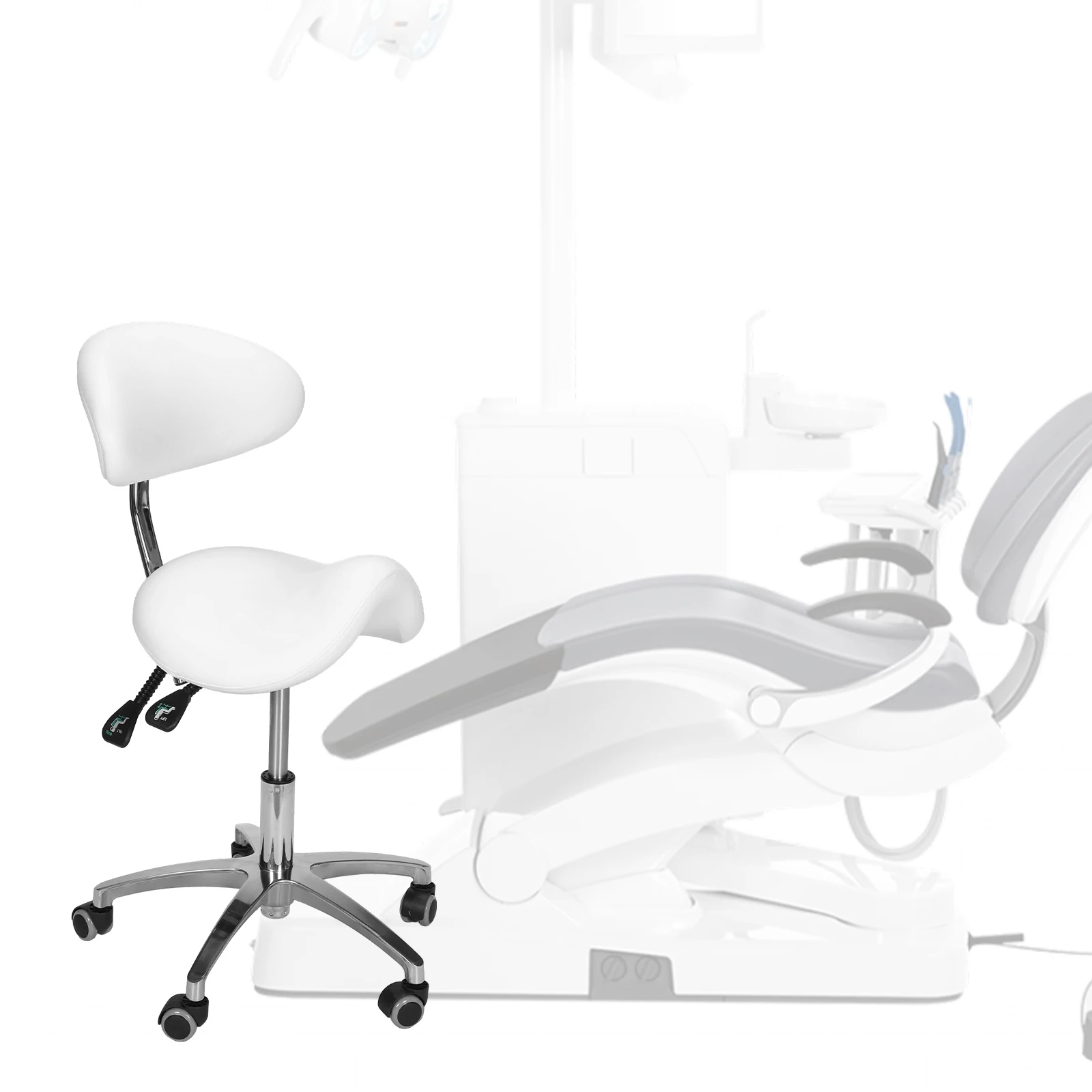 

Вращающееся регулируемое кресло-седло на колесиках с поддержкой спины, высота 19.93-21.65 дюймов, для дома, офиса, салона, спа, кухни, тату-салона