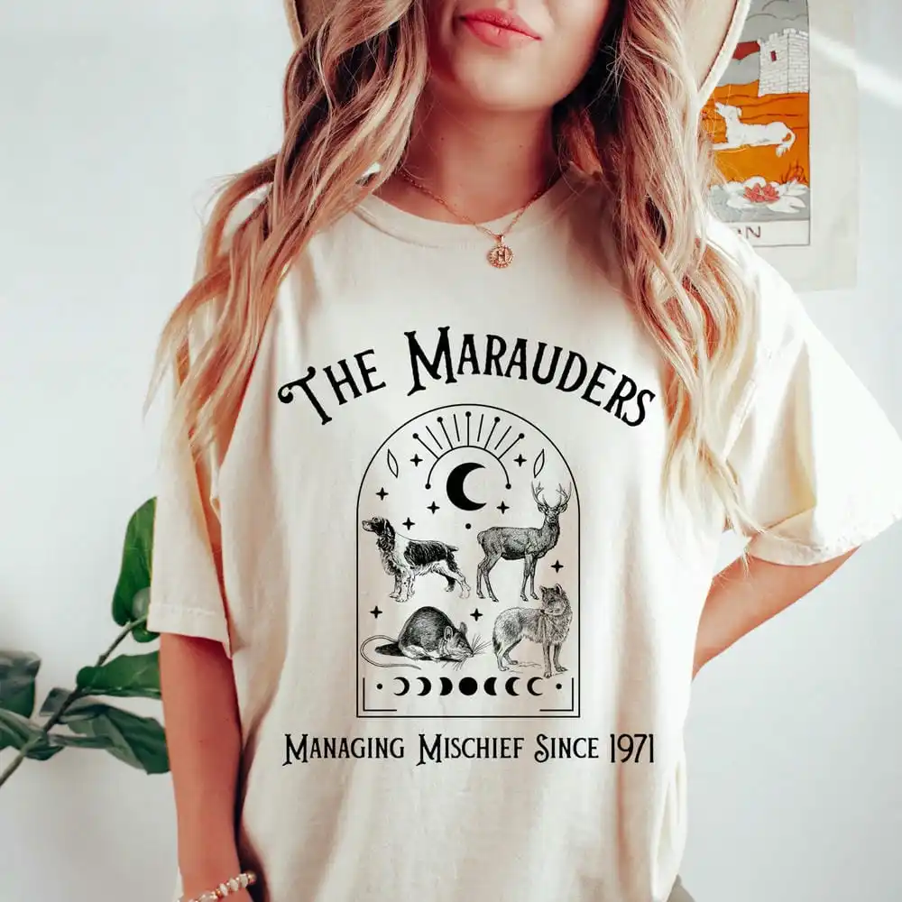 The Marauders Unisex Comfort Bookish Shirt Retro Wizard Booktok Merch Magic Shirt 100% Cotton Short Sleeve Shirt Y2K Streetwear