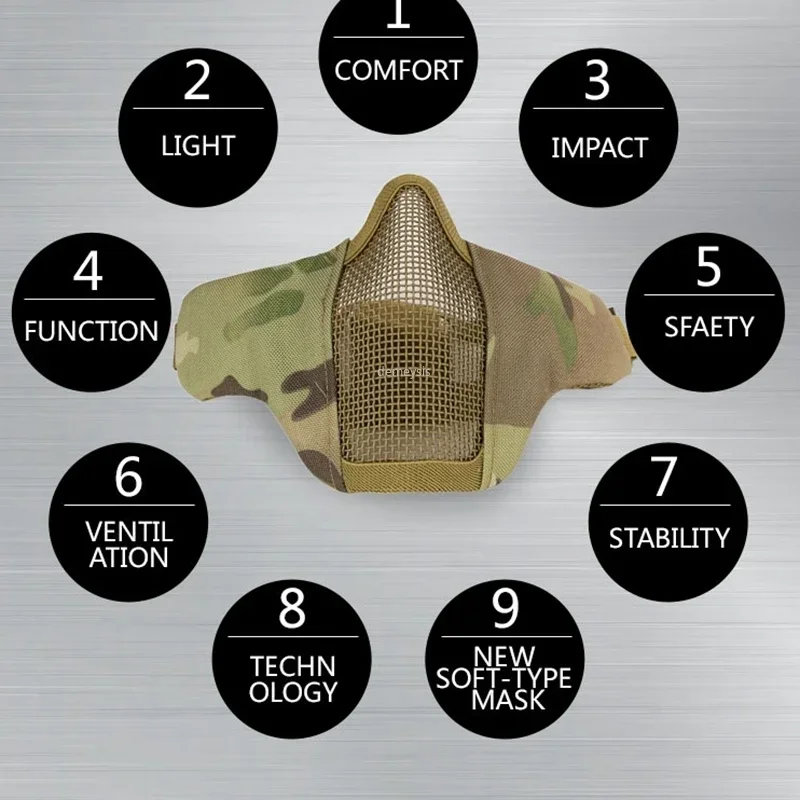 Half Face Metal Steel Airsoft Mask Hunting Tactical Net Mesh Mask for CS Protective Halloween Party