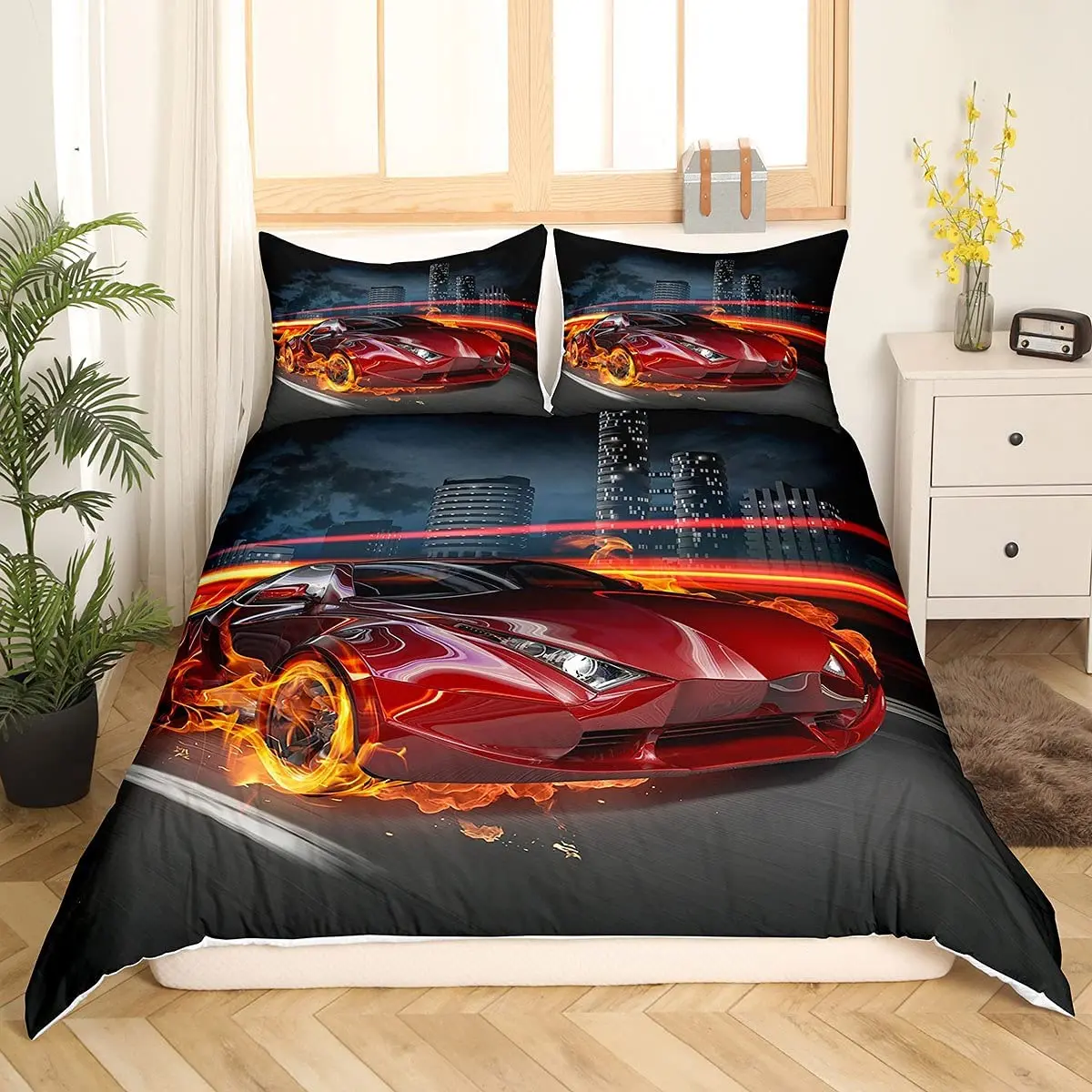 

Race Car Duvet Cover Sets Full Size Boys Sports Bedding Set For Kids Teens Soft Microfiber Comforter Cover 3D Speed Sports Car