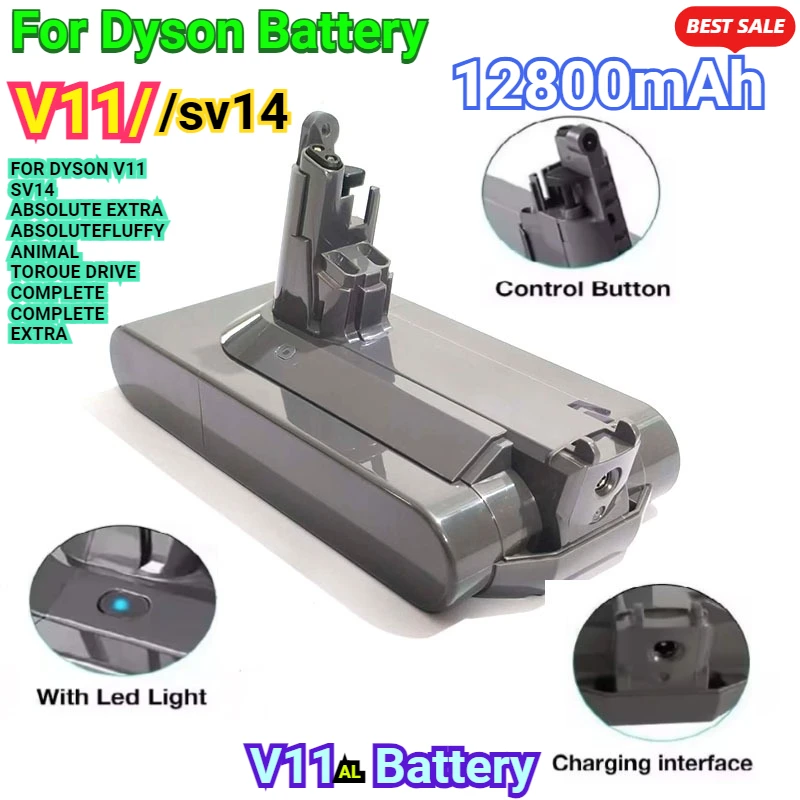 

25.2V 12800mAh for Dyson V11 Absolute SV14 Battery Lithium Li-ion Vacuum Cleaner Rechargeable Battery V11 Animal SV15 970145-02