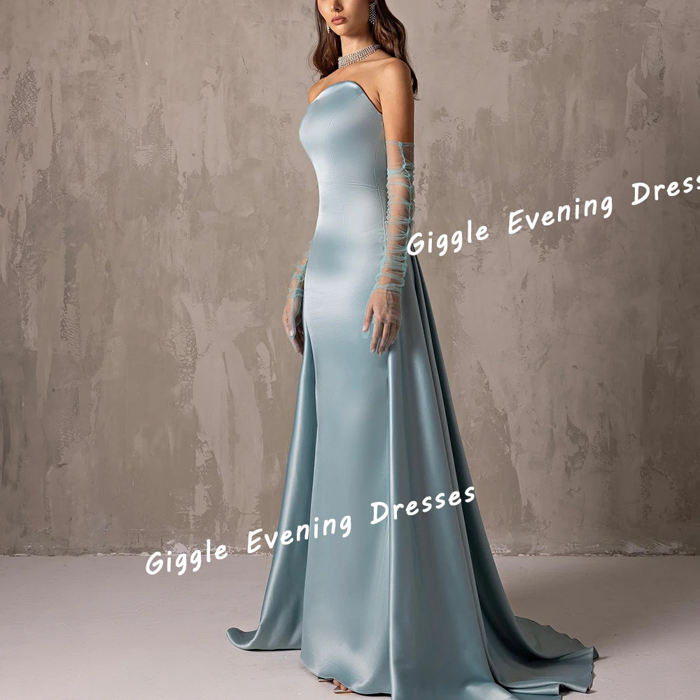 Giggle Satin Strapless Simple Elegance Prom Gown Saudi Arab A-Line Pleating Floor-Length Evening Party Dresses for Women 2024